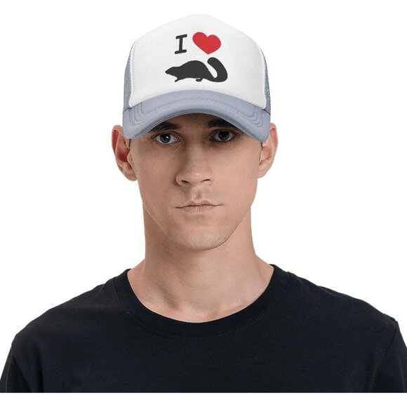 Unisex Gray Heart Beaver Love Hat Mesh Cap Adjustable Trucker Hat Baseball